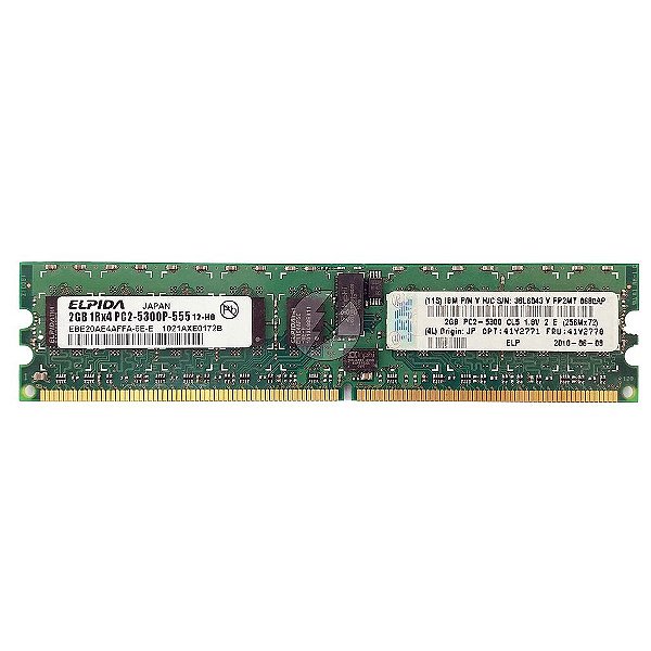 Memória RAM Elpida EBE20AE4AFFA-6E-E 38L6043 41Y2770: DDR2, 2GB, 1Rx4, 667P, RDIMM