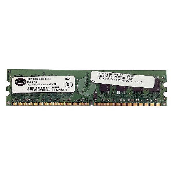 Memória RAM HBS HB2DU002GEE8FMB08 MM0032: DDR2, 2GB, 2Rx8, 800U, UDIMM
