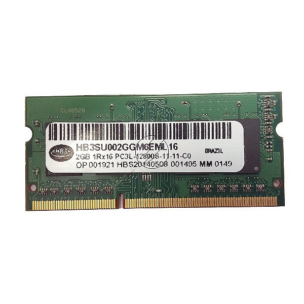 Memória RAM HBS HB3SU002GGM6EML16: DDR3L, 2GB, 1Rx16, 1600S, SODIMM