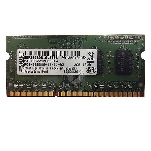 Memória RAM SMART M471B5773DH0-CK0 S23D02G: DDR3, 2GB, 1Rx8, 1600S, SODIMM