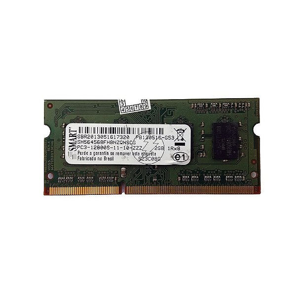 Memória RAM SMART SH564568FH8NZQNSCG S23C08G: DDR3, 2GB, 1Rx8, 1600S, SODIMM