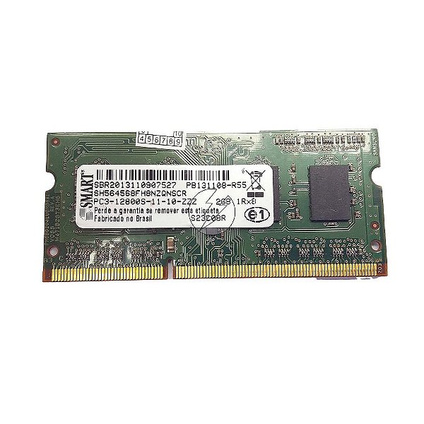 Memória RAM SMART SH564568FH8NZQNSCR S23C08R: DDR3, 2GB, 1Rx8, 1600S, SODIMM