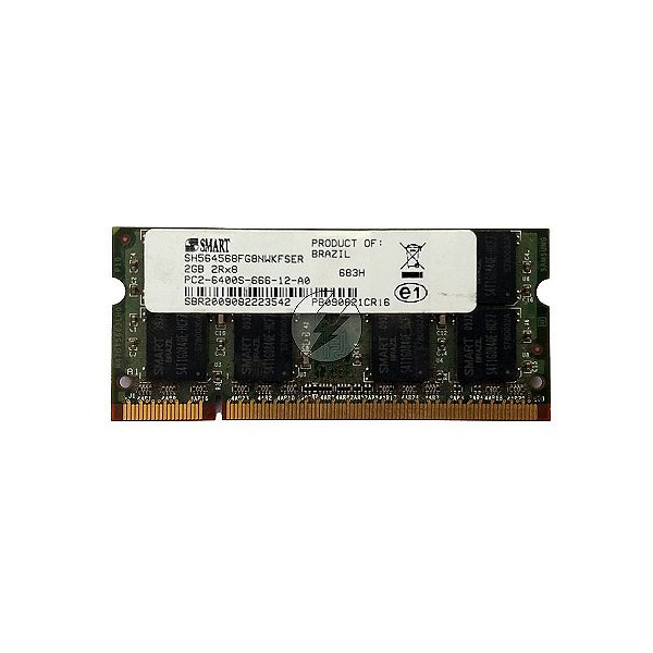 Memória RAM SMART SH564568FG8NWKFSER 683H: DDR2, 2GB, 2Rx8, 800S, SODIMM