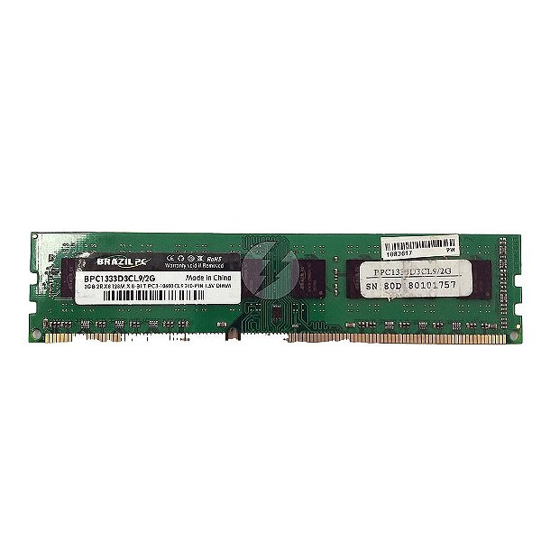Memória RAM Brazil PC BPC1333D3CL9/2G: DDR3, 2GB, 2Rx8, 1333, UDIMM