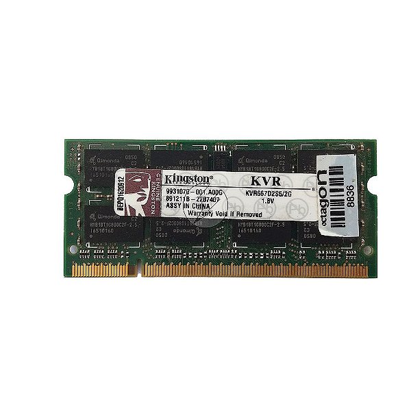 Memória RAM Kingston KVR667D2S5/2G Chip Qimonda: DDR2, 2GB, Rx, 667, SODIMM