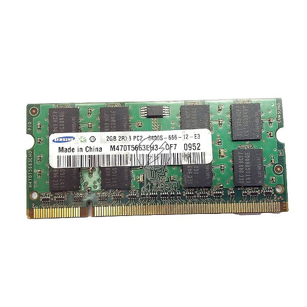 Memória RAM Samsung M470T5663EH3-CF7: DDR2, 2GB, 2Rx8, 800, SODIMM