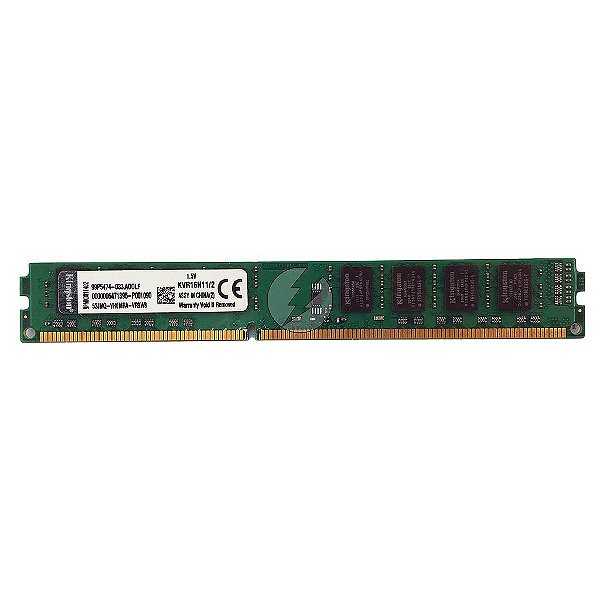 Memória RAM Kingston KVR16N11/2 Chip Kingston: DDR3, 2GB, 1Rx8, 1600, UDIMM, VLP