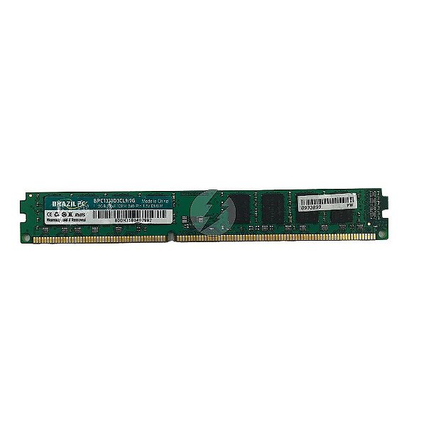 Memória RAM Brazil PC BPC1333D3CL9/2G: DDR3, 2GB, 2Rx8, 1333, UDIMM, VLP