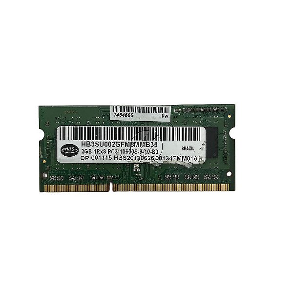 Memória RAM HBS HB3SU002GFM8MMB33: DDR3, 2GB, 1Rx8, 1333S, SODIMM