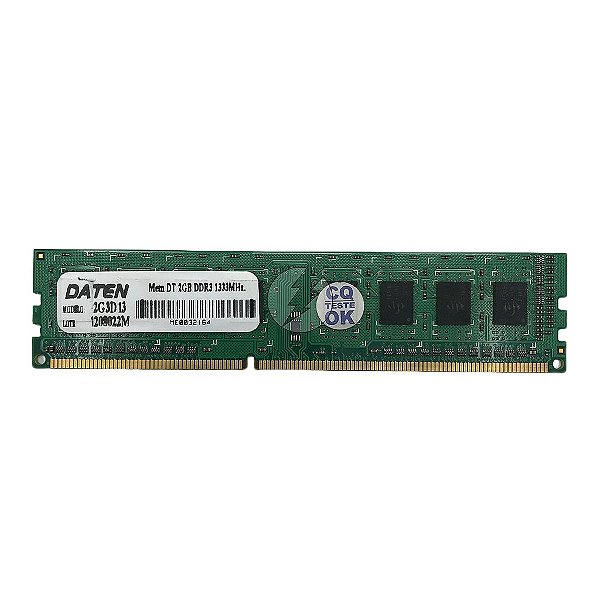 Memória RAM DATEN 2G3D13: DDR3, 2GB, Rx, 1333MHz, 10600, UDIMM