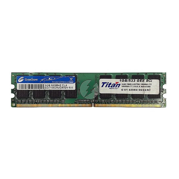 Memória RAM GeeDom GDT10028UDX824-533: DDR1, 1GB, Rx, 533, UDIMM
