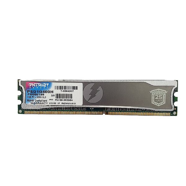 Memória RAM Patriot PSD1G400H PS000198: DDR1, 1GB, Rx, 333, UDIMM