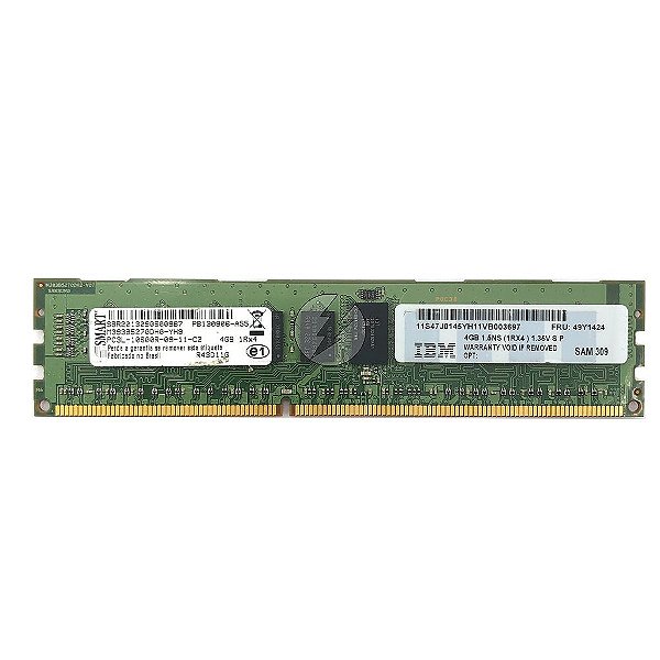 Memória RAM SMART M393B5270DH0-YH9 R43D11G 49Y1424: DDR3L, 4GB, 1Rx4, 1333R, RDIMM