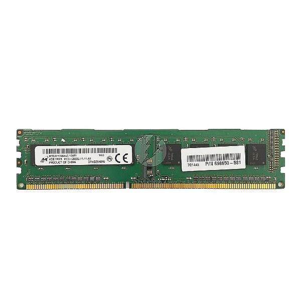 Memória RAM Micron MT8JTF51264AZ-1G6E1 698650-581: DDR3, 4GB, 1Rx8, 1600U, UDIMM