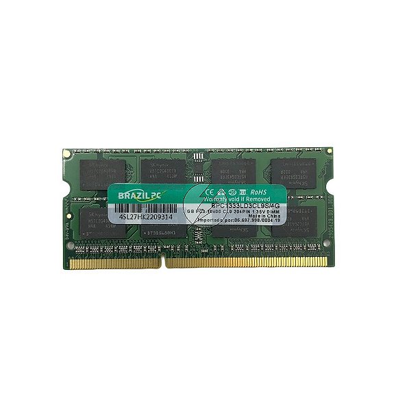 # Memória RAM Brazil PC BPC1333D3LCL9S/4G BPC1333LD3CL9S/4G: DDR3L, 4GB, 1333, SODIMM