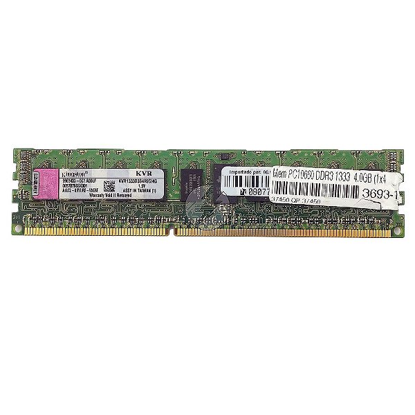 Memória RAM Kingston KVR1333D3S4R9S/4G Chip Hynix: DDR3, 4GB, 1Rx4, 1333R, RDIMM