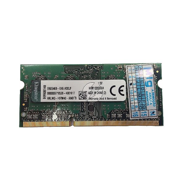 Memória RAM Kingston KVR13S9S8/4 Chip Kingston: DDR3, 4GB, Rx, 1333, SODIMM