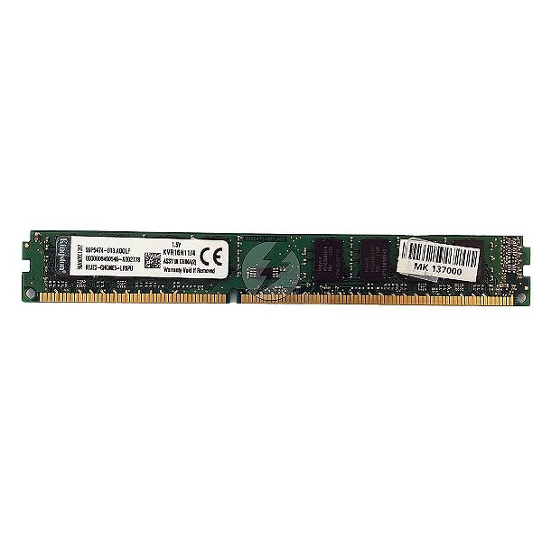 Memória RAM Kingston KVR16N11/4 Chip Hynix: DDR3, 4GB, 2Rx8, 1600MHz, 12800U, UDIMM, VLP