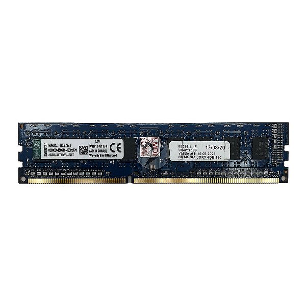 Memória RAM Kingston KVR16N11/4 Chip SK hynix: DDR3, 4GB, 2Rx8, 1600MHz, 12800U, UDIMM