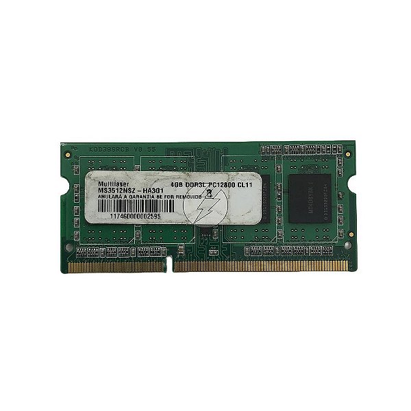 Memória RAM Multilaser MS3512NSZ-HA3G1: DDR3L, 4GB, Rx, 1600, SODIMM