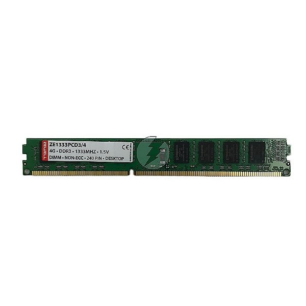 Memória RAM Zewell ZE1333PCD3/4: DDR3, 4GB, Rx, 10600MHz, 1333, UDIMM, VLP