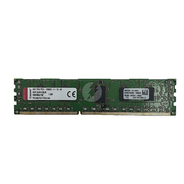 Memória RAM Kingston KVR16LR11S8/4I: DDR3L, 4GB, 1Rx8, 1600MHz, 12800R, RDIMM