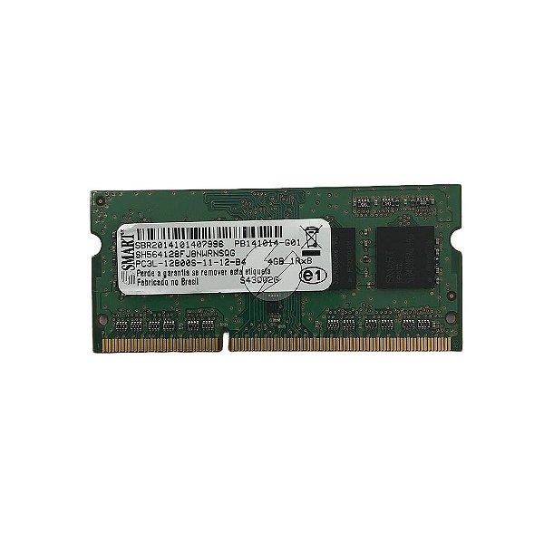 Memória RAM SMART SH564128FJ8WRNSQG S43Q02G: DDR3L, 4GB, 1Rx8, 1600MHz, 12800S, SODIMM