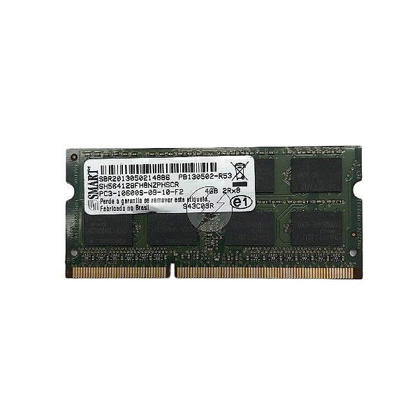 Memória RAM SMART SH564128FH8NZPHSCR S43C03R: DDR3, 4GB, 2Rx8, 1333MHz 10600S, SODIMM