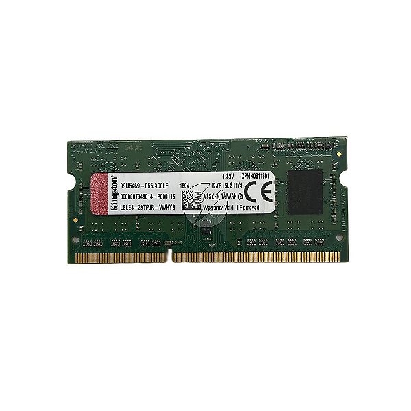 Memória RAM Kingston KVR16LS11/4 Chip Kingston: DDR3L, 4GB, 1Rx8, 1600MHz 12800S, SODIMM