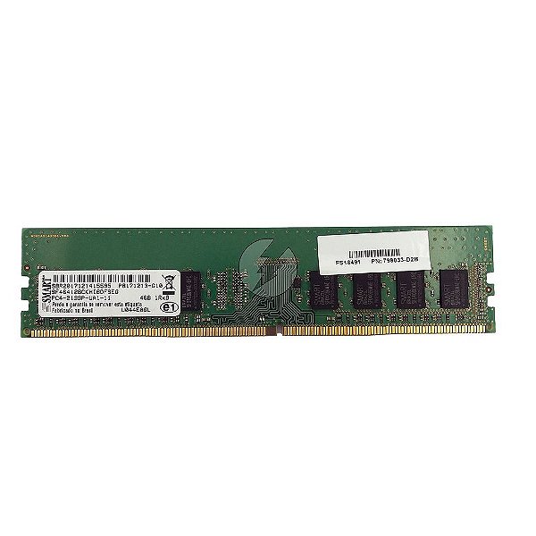 Memória RAM SMART SF484128CKHI6DFSEG U044E0GL 798033-D2B: DDR4, 4GB, 1Rx8, 2133P, ECC UDIMM
