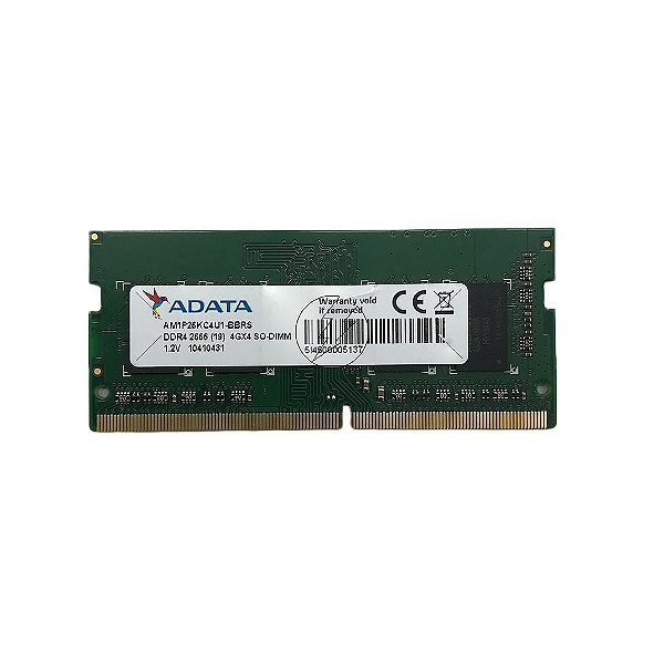 Memória RAM Adata AM1P26KC4U1-BBRS: DDR4, 4GB, 4Gx4, 2666, SODIMM