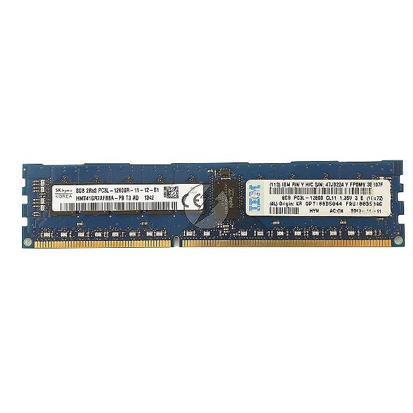 Memória RAM SK hynix HMT41GR7AFR8A-PB 47J0224 00D5046: DDR3L, 8GB, 2Rx8, 1600R, RDIMM