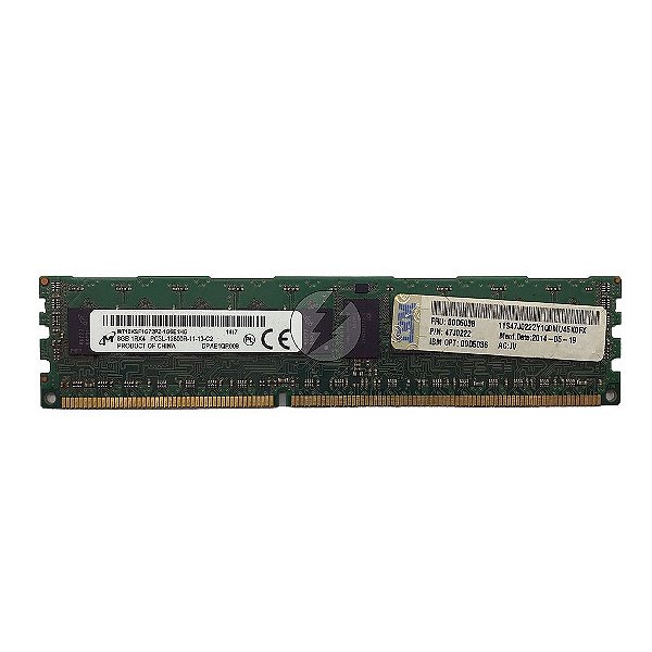 Memória RAM Micron MT18KSF1G72PZ-1G6E1 47J0222 00D6038: DDR3L, 8GB, 1Rx4, 1600MHz, 12800R, RDIMM