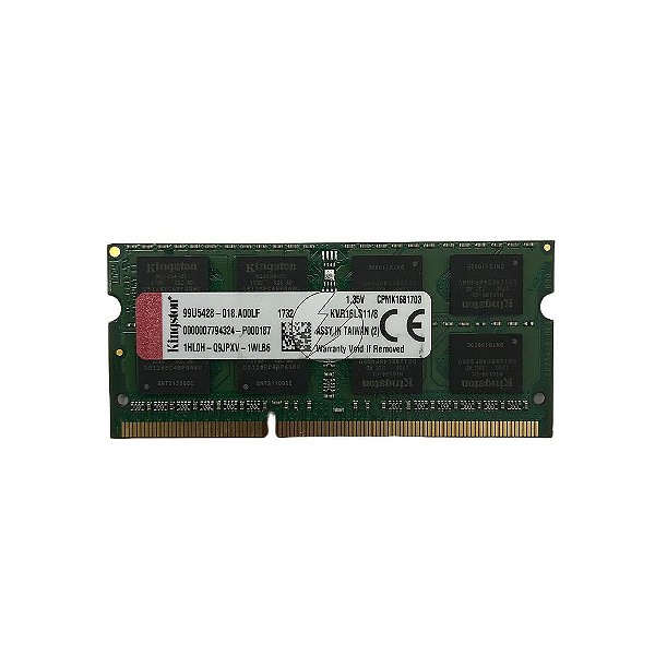 Memória RAM Kingston KVR16LS11/8 Chip Kingston: DDR3L, 8GB, 2Rx8, 1600, SODIMM
