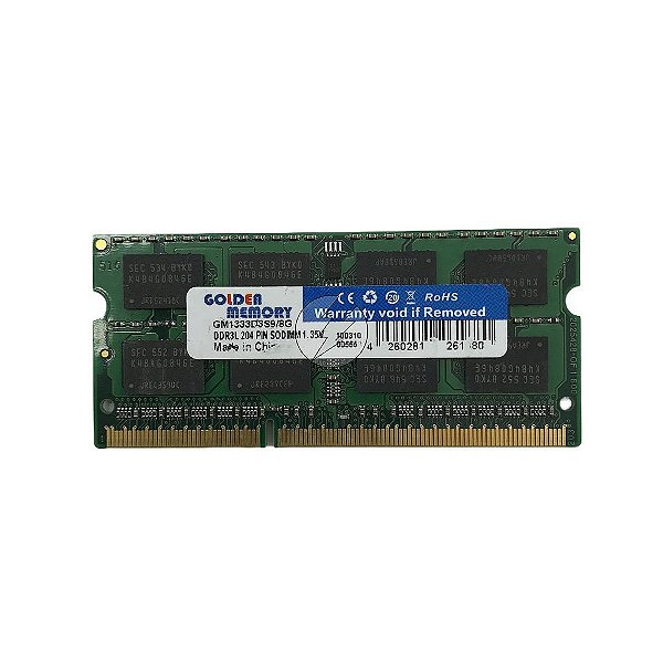 Memória RAM Golden Memory GM1333D3S9/8G: DDR3L, 8GB, Rx, 1333MHz, 10600S, SODIMM