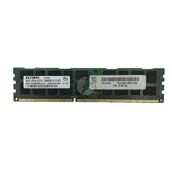 Memória RAM Elpida EBJ81RF4EDWA-DJ-F 47J0136: DDR3L, 8GB, 2Rx4, 1333MHz, 10600R, RDIMM