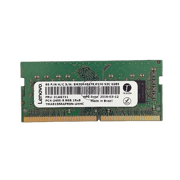 Memória RAM Teikon Lenovo TMA81GS6AFR8N-UHHC 01AG711 SM30R48278: DDR4, 8GB, 1Rx8, 2400, SODIMM
