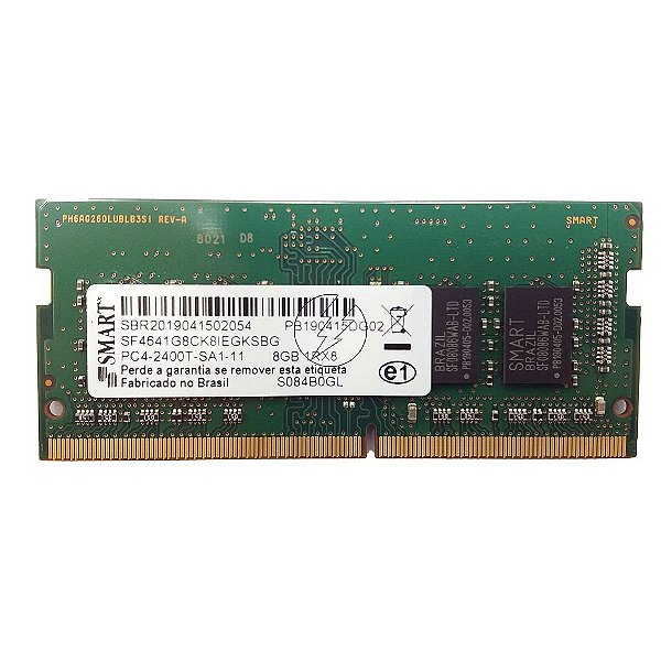 Memória RAM SMART SF4641G8CK8IEGKSBG S084B0GL 0CC04T: DDR4, 8GB, 1Rx8, 2400T, SODIMM