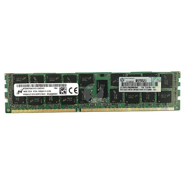 Memória RAM Mícron MT36KSF2G72PZ DDABA9W001 713756-081: DDR3L, 16GB, 2Rx4, 1600R, RDIMM