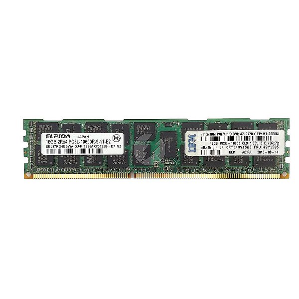 Memória RAM Elpida EBJ17RG4EBWA-DJ-F 47J0170 49Y1565: DDR3L, 16GB, 2Rx4, 1333R, RDIMM