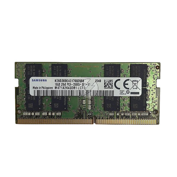 Memória RAM Samsung M471A2K43DB1-CTD: DDR4, 16GB, 2Rx8, 2666V, SODIMM
