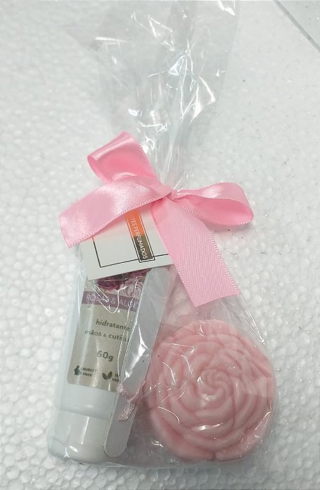 Kit Amenities Presenteável Creme de Mão Rosas com lixa e sabonete