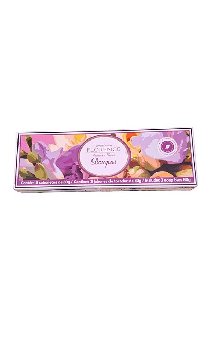 Estojo presente com 3 sabonetes Bouquet Florence – aroma de flores, leveza e beleza em forma de presente