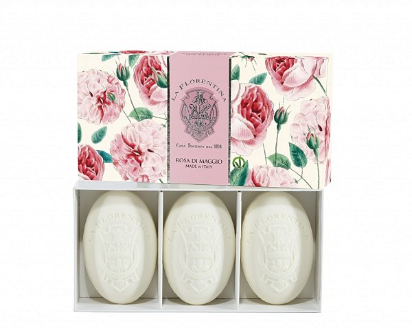 Caixa com 3 Sabonetes Rose of May 150g La Florentina – Presente Elegante