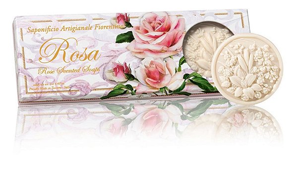 Caixa Presente Visor com 3 sabonetes 125g Rosas Importado Fiorentino