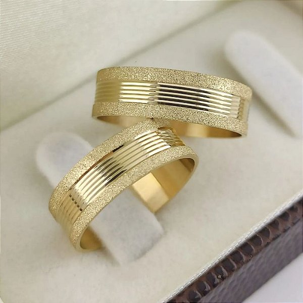 Par Alianças de Casamento Ouro 18K 6mm 12 gramas retas Tradicional Dorcas