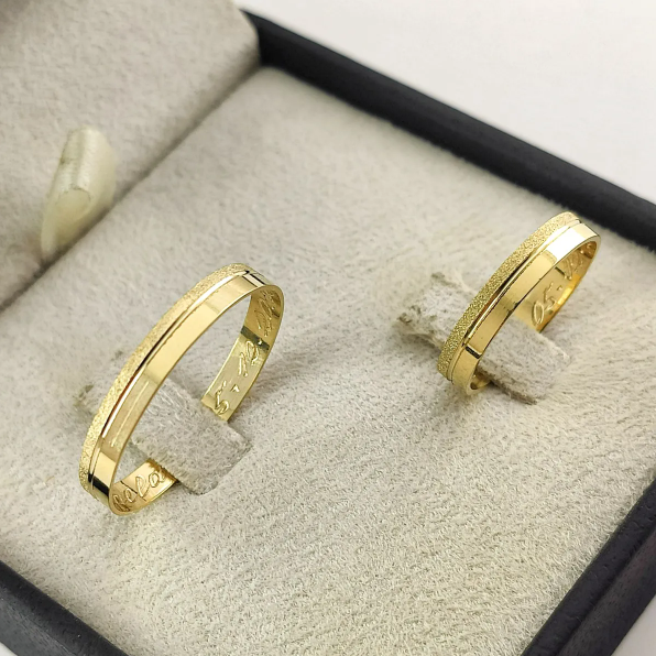 Par de Aliança Ouro 18k Casamento Noivado 3mm Fosca e Lisa