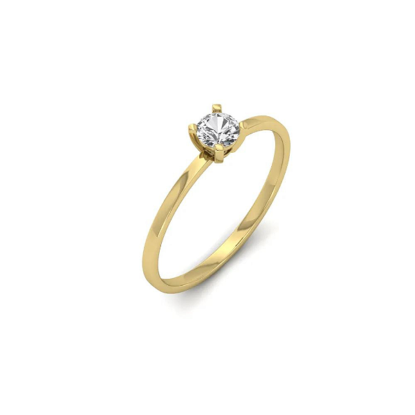 Anel Solitário Clássico com Zircônia Ouro Amarelo 18k