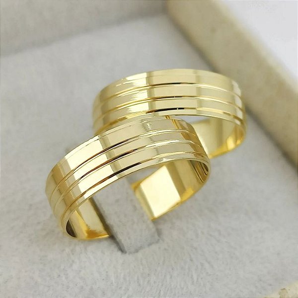 Par de Alianças de Casamento  Ouro 18K 6mm 7g retas Sheju Joias