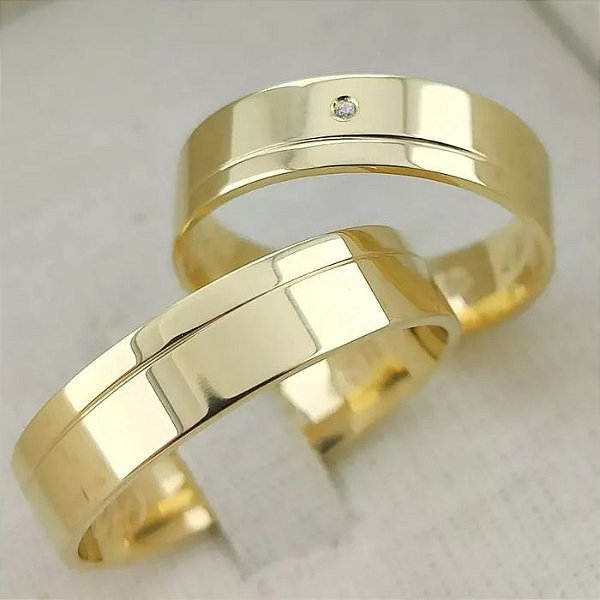 Par de Alianças de Ouro 18k Megane 5mm 8 gramas